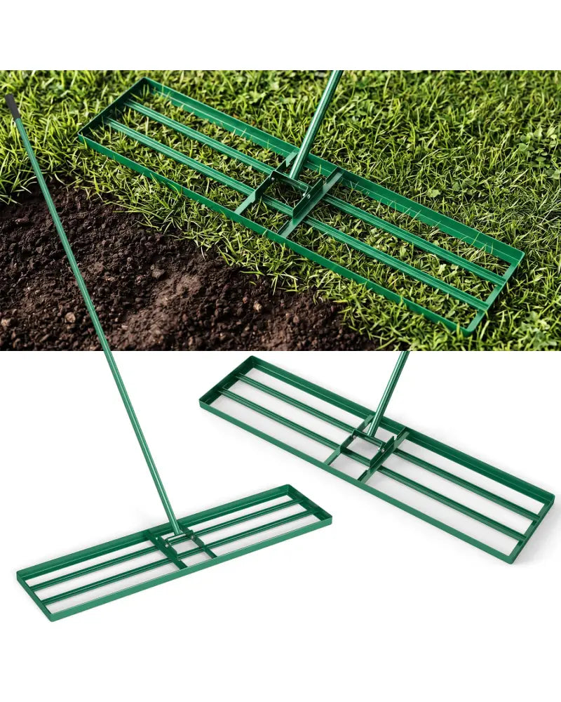 42 x 10 Inch Lawn Leveling Rake with Ergonomic Handle-Green - Green - Lawn Care Tools