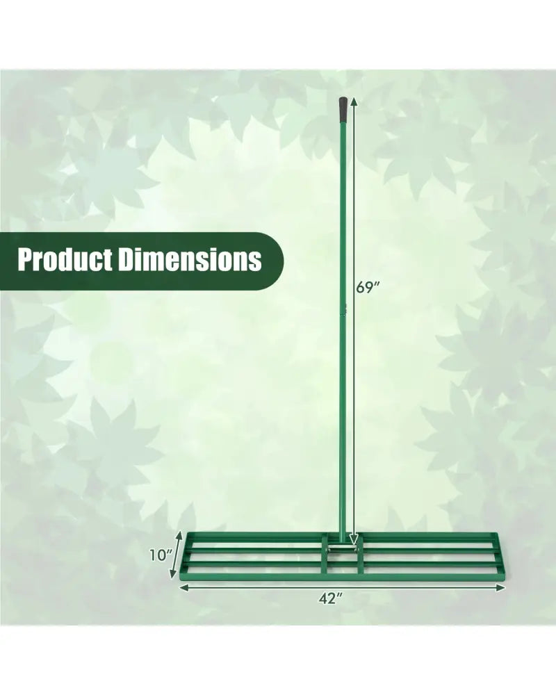 42 x 10 Inch Lawn Leveling Rake with Ergonomic Handle-Green - Green - Lawn Care Tools