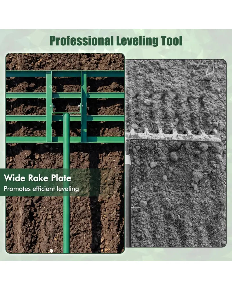 42 x 10 Inch Lawn Leveling Rake with Ergonomic Handle-Green - Green - Lawn Care Tools