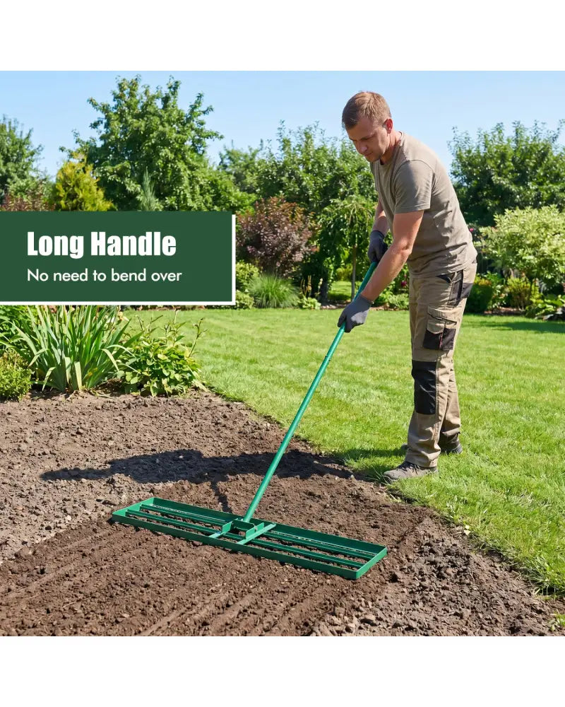 42 x 10 Inch Lawn Leveling Rake with Ergonomic Handle-Green - Green - Lawn Care Tools