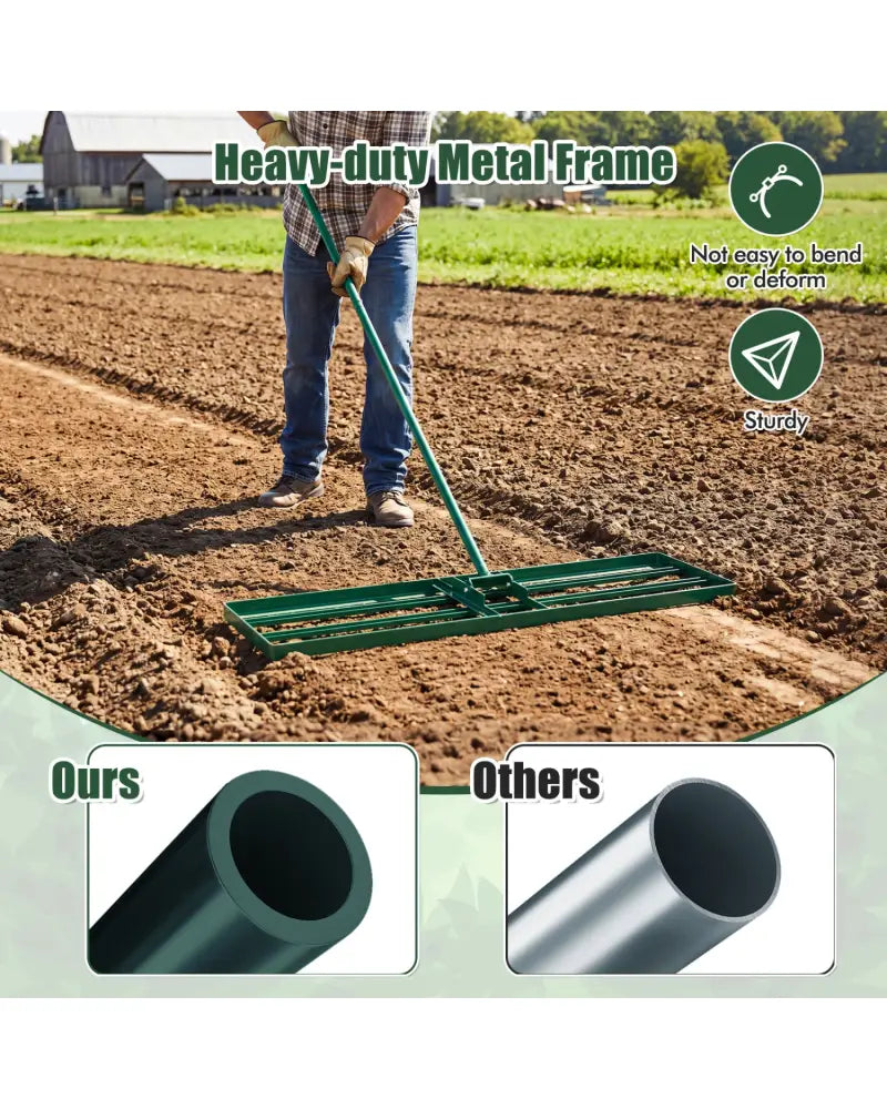 42 x 10 Inch Lawn Leveling Rake with Ergonomic Handle-Green - Green - Lawn Care Tools