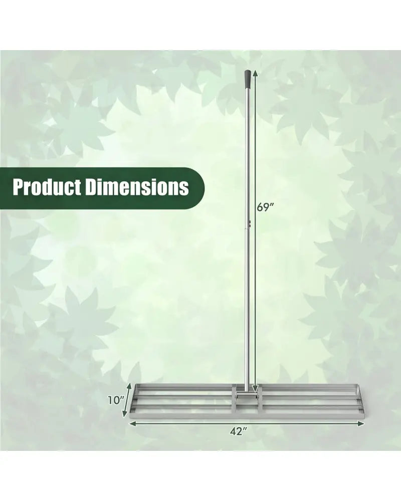 42 x 10 Inch Lawn Leveling Rake with Ergonomic Handle-Silver - Silver - Lawn Care Tools