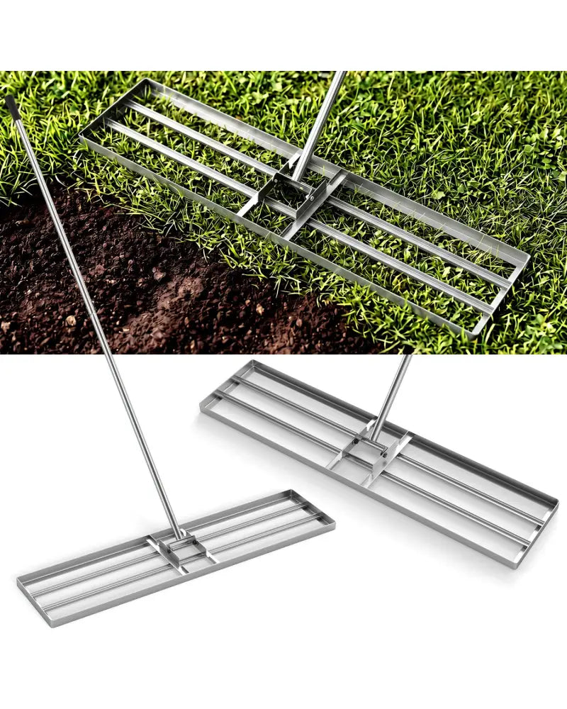 42 x 10 Inch Lawn Leveling Rake with Ergonomic Handle-Silver - Silver - Lawn Care Tools