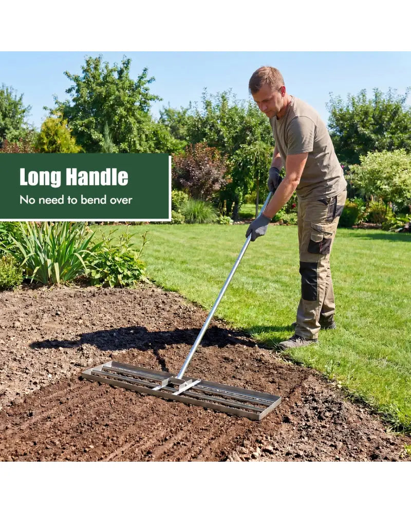 42 x 10 Inch Lawn Leveling Rake with Ergonomic Handle-Silver - Silver - Lawn Care Tools
