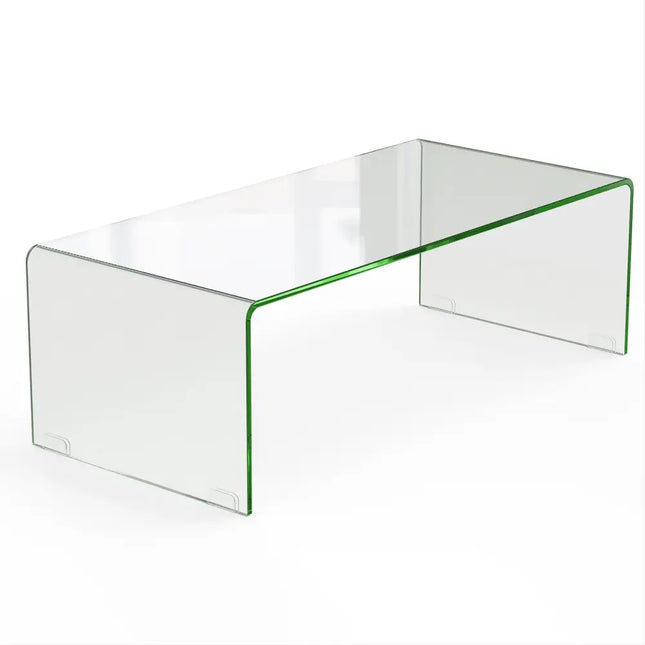 42 x 19.7 Inch Clear Tempered Glass Coffee Table with Rounded Edges-Transparent - Transparent - Coffee Tables