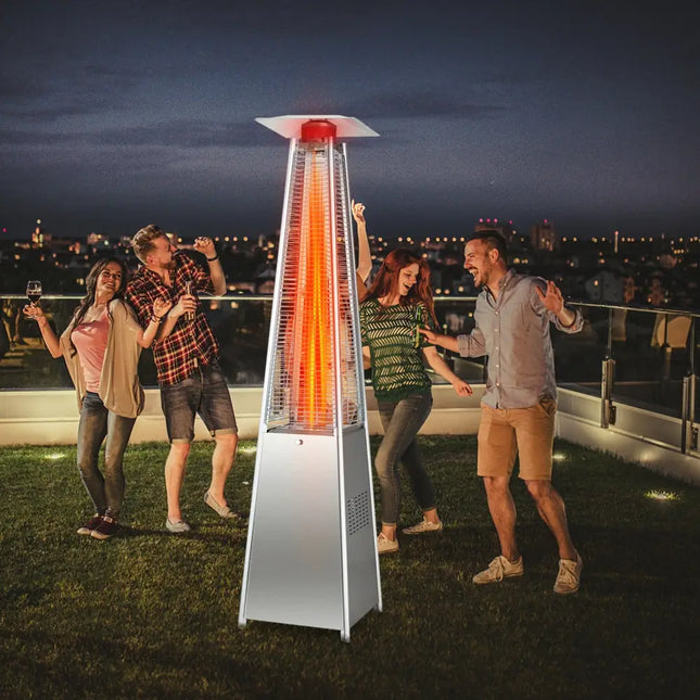 42000 BTU Pyramid Patio Heater with Wheels - Silver - Patio Heaters