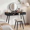 42.5" Mid Century Modern Writing Desk with Metal Leg and Drawers-Black