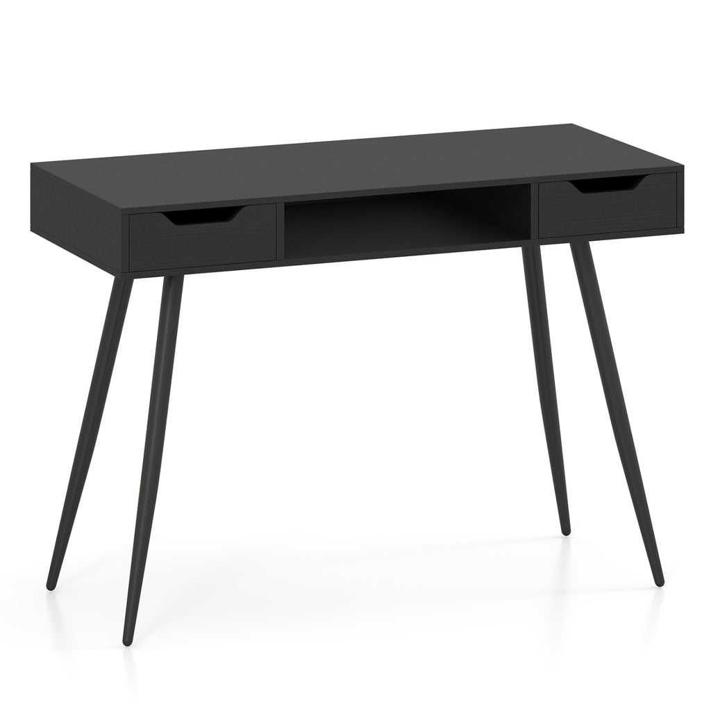 42.5" Mid Century Modern Writing Desk with Metal Leg and Drawers-Black