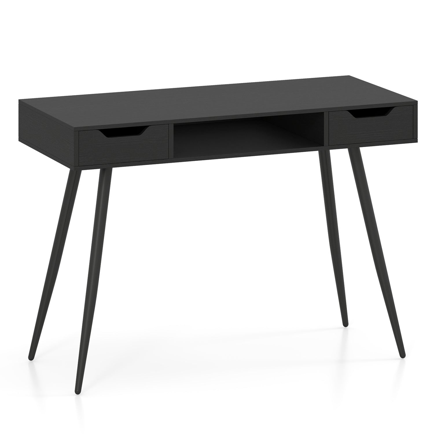 42.5" Mid Century Modern Writing Desk with Metal Leg and Drawers-Black