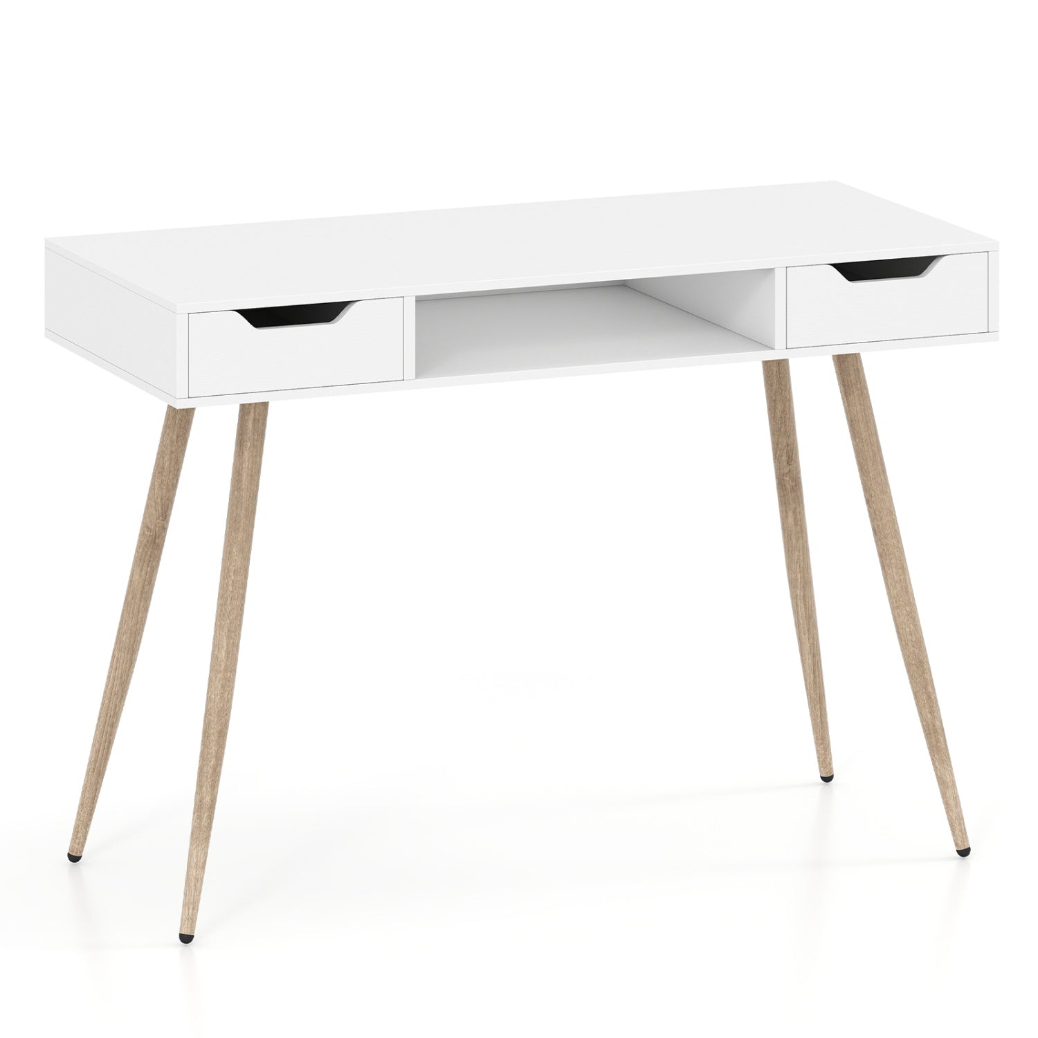 42.5" Mid Century Modern Writing Desk with Metal Leg and Drawers-White