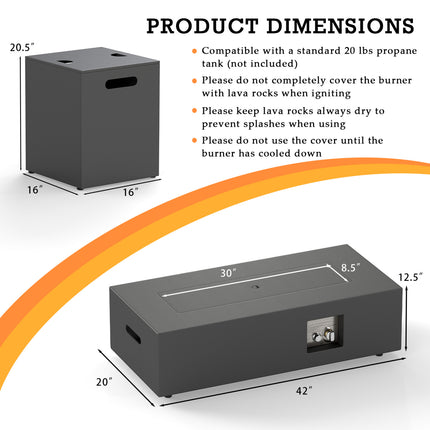 42 Inch 50 000 BTU Outdoor Rectangular Fire Table with Tank Holder