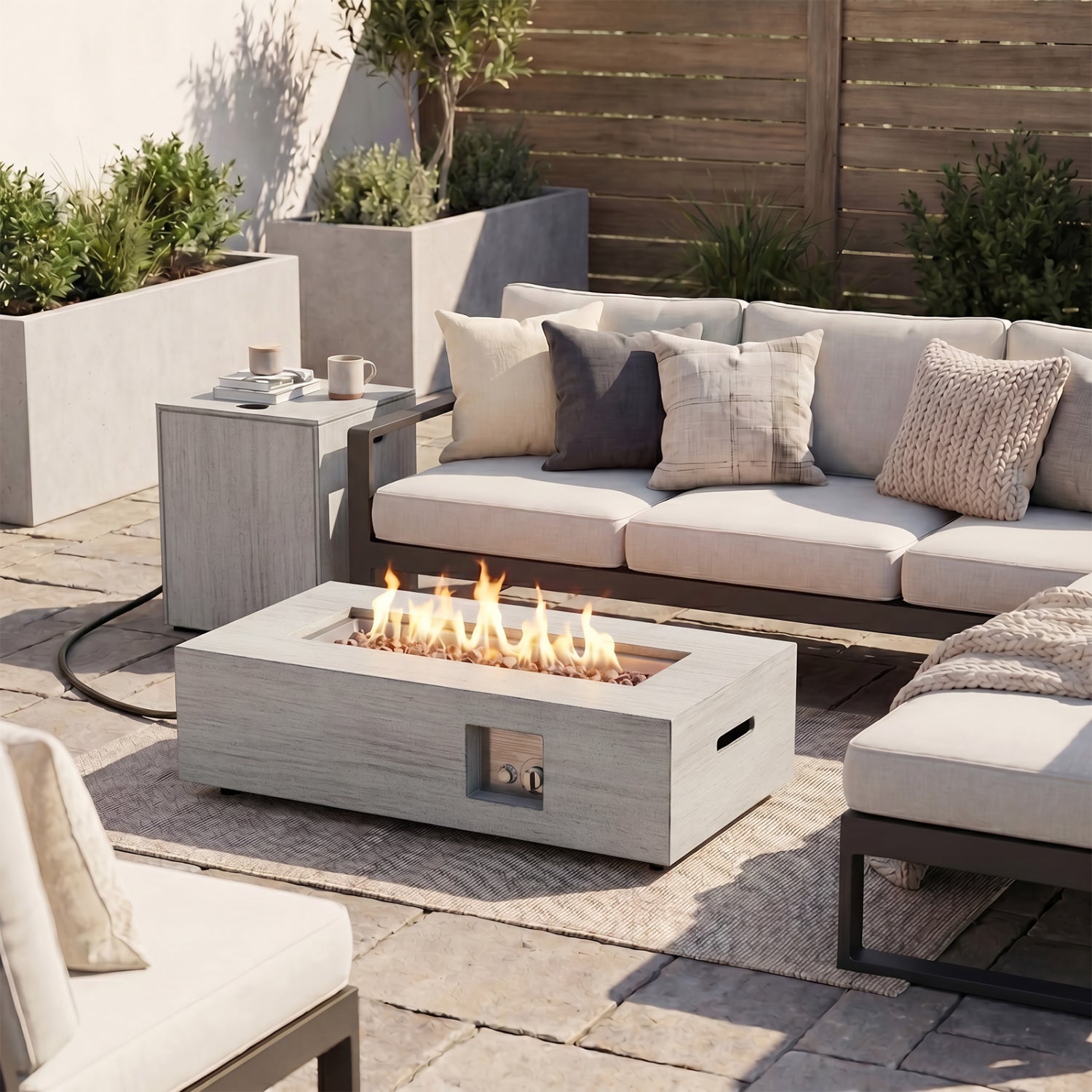 Table de foyer rectangulaire d'extérieur de 42 pouces et 50 000 BTU avec support pour bouteille de gaz