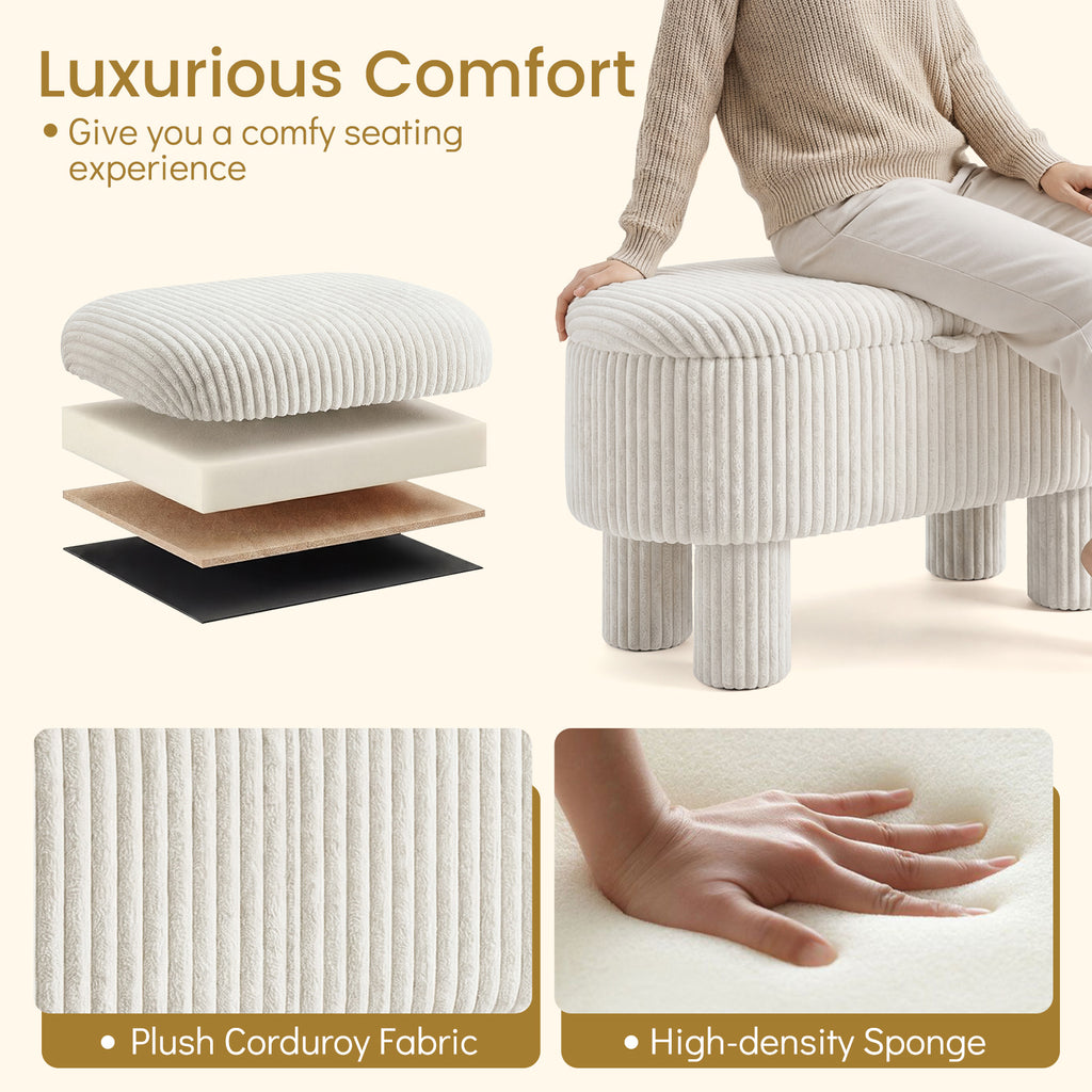 42 Inch Storage Ottoman Bench Corduroy Fabric Upholstered Foot Stool-Beige