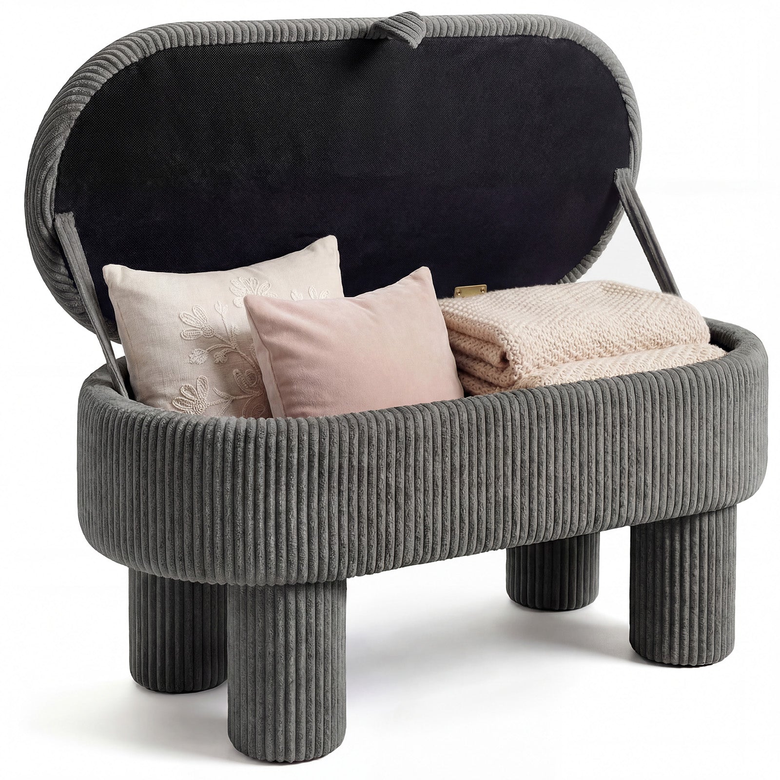 42 Inch Storage Ottoman Bench Corduroy Fabric Upholstered Foot Stool-Gray