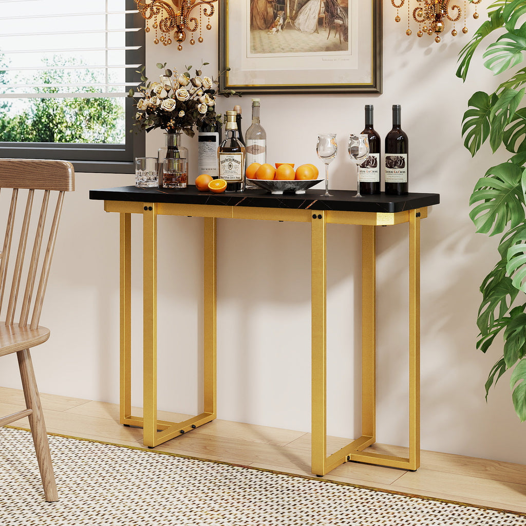 42 Inches Modern Faux Marble Entryway Table with Geometric Metal Frame-Black