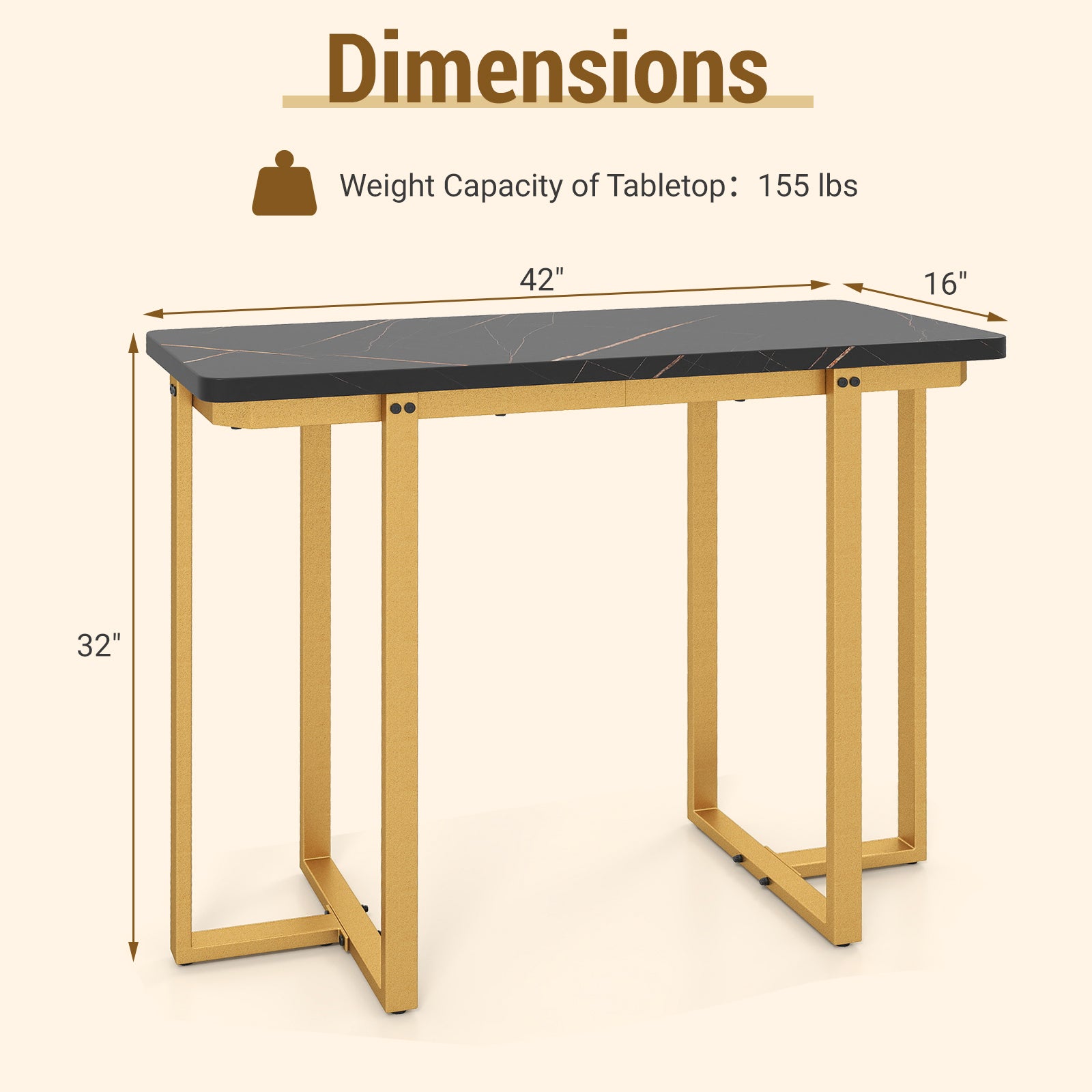 42 Inches Modern Faux Marble Entryway Table with Geometric Metal Frame-Black