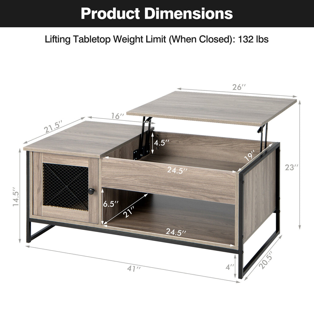 42 Inch Lift Top Coffee Table with Storage and Hidden Compartment-Gray