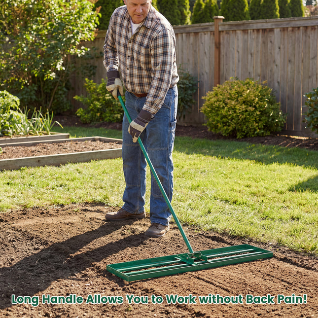 42 x 10 Inch Lawn Leveling Rake with Ergonomic Handle-Green