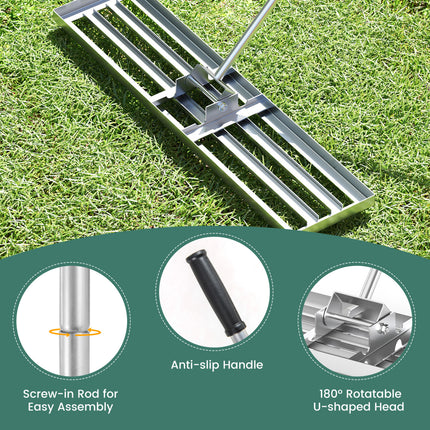 42 x 10 Inch Lawn Leveling Rake with Ergonomic Handle-Silver