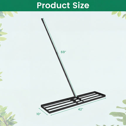 42 x 10 Inch Lawn Leveling Rake with Ergonomic Handle-Black