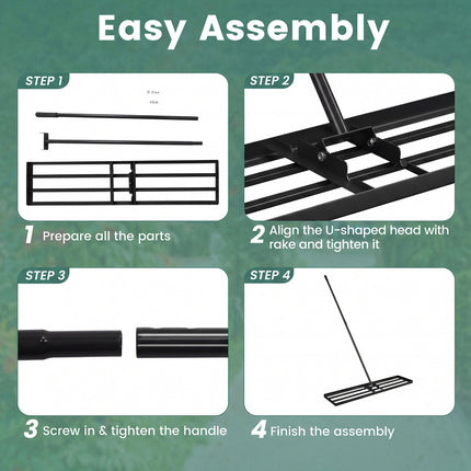 42 x 10 Inch Lawn Leveling Rake with Ergonomic Handle-Black
