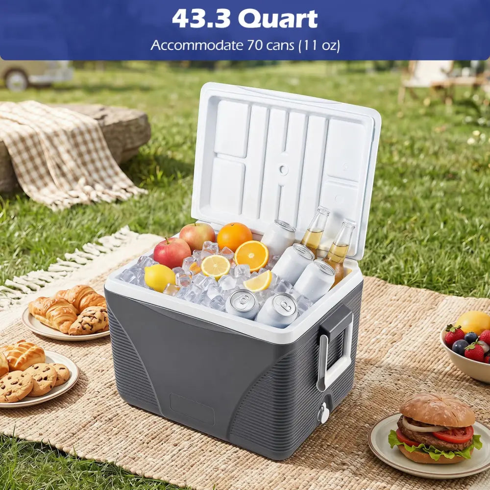 43.3 Quart Portable Hard Coolerwith Handles and 4 Cup Holders-Black - Black - Coolers