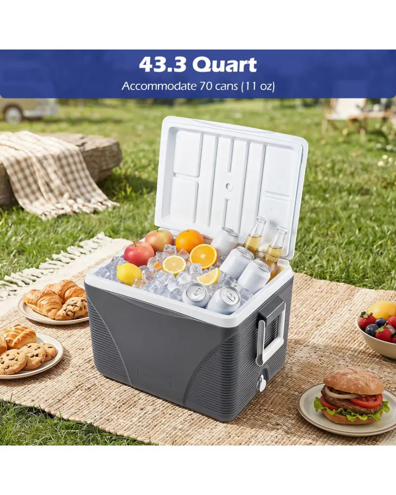 43.3 Quart Portable Hard Coolerwith Handles and 4 Cup Holders-Black - Black - Coolers