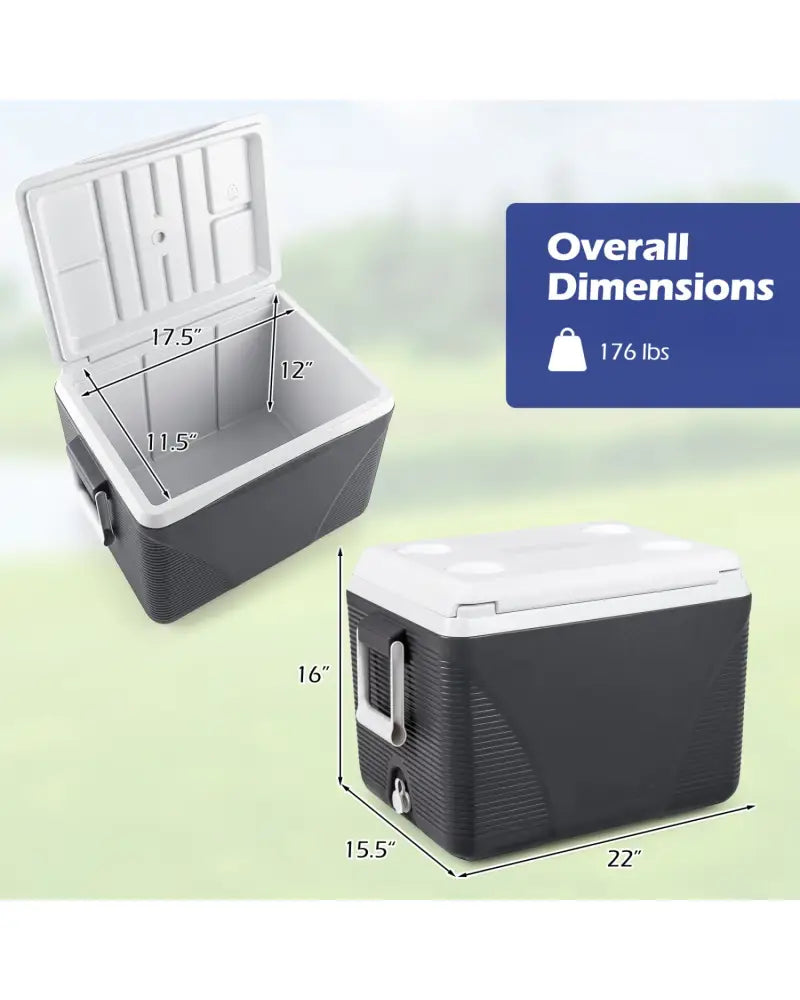 43.3 Quart Portable Hard Coolerwith Handles and 4 Cup Holders-Black - Black - Coolers