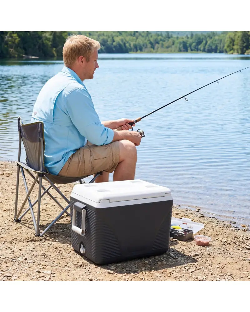 43.3 Quart Portable Hard Coolerwith Handles and 4 Cup Holders-Black - Black - Coolers