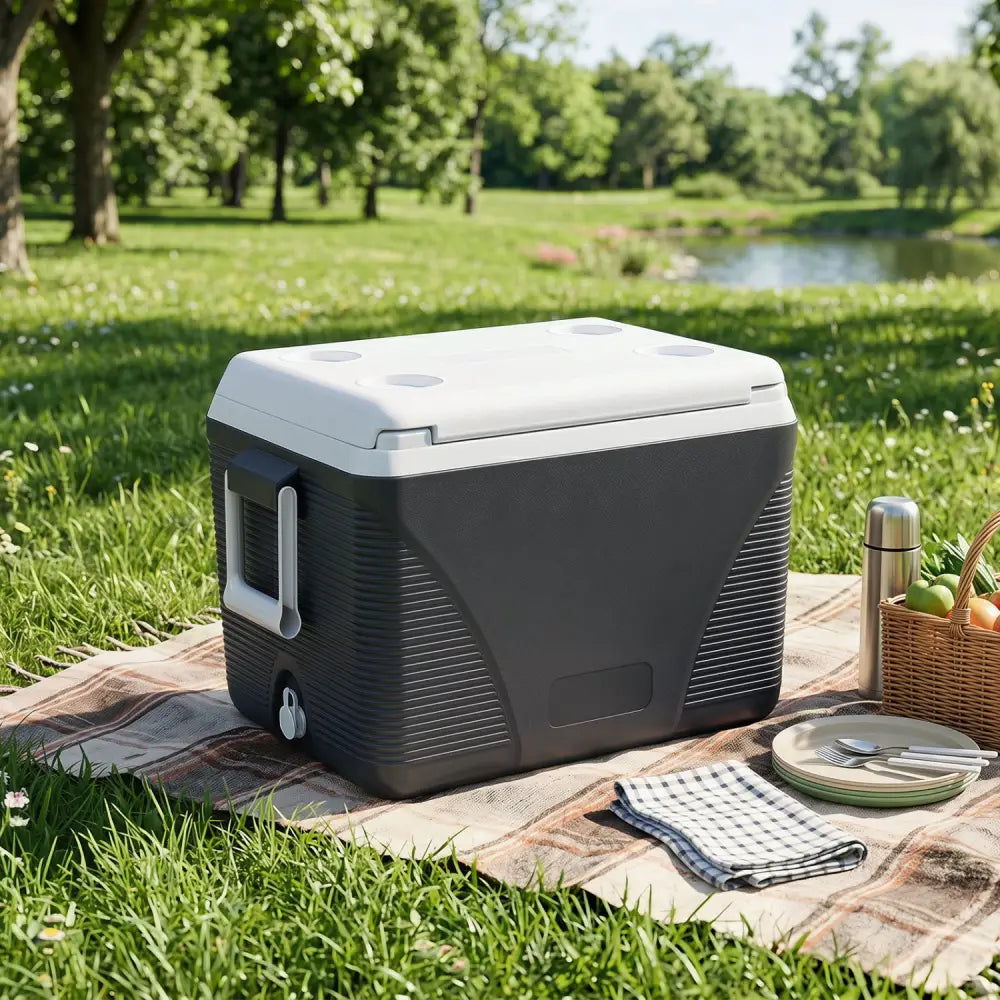 43.3 Quart Portable Hard Coolerwith Handles and 4 Cup Holders-Black - Black - Coolers