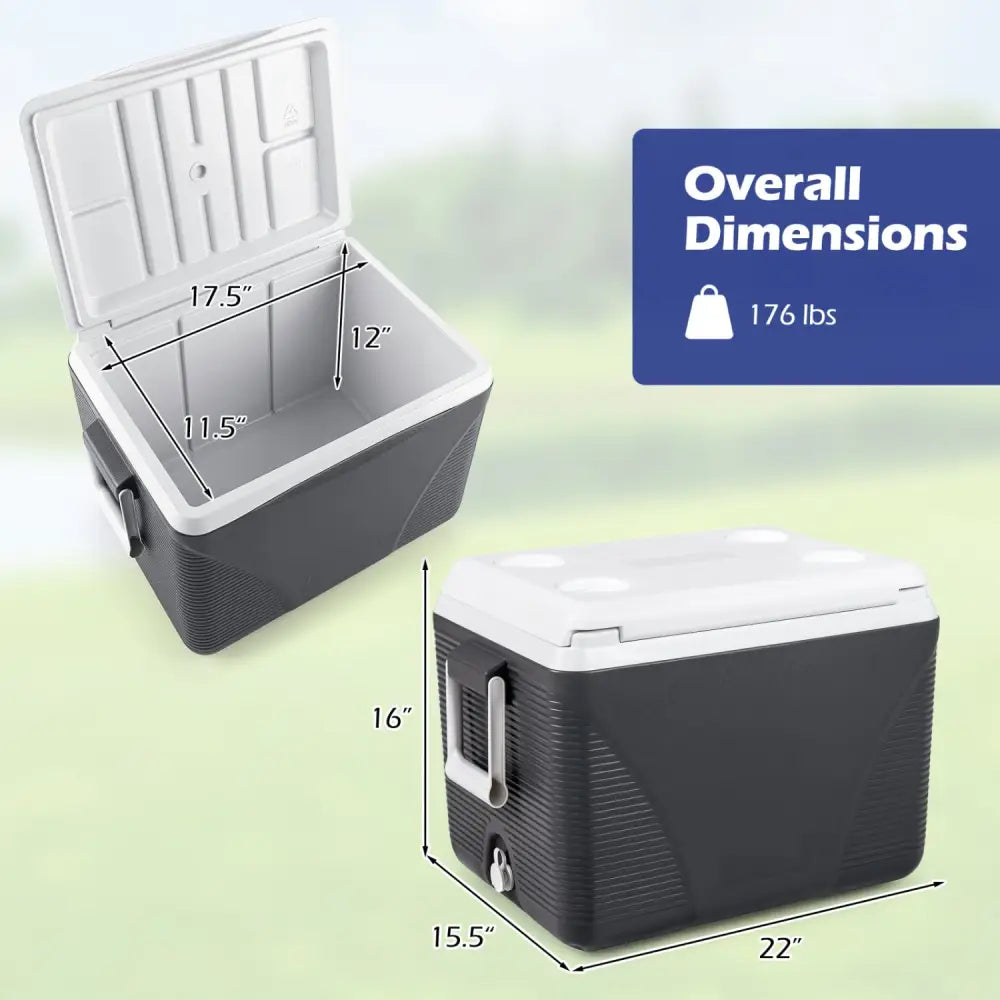 43.3 Quart Portable Hard Coolerwith Handles and 4 Cup Holders-Black - Black - Coolers