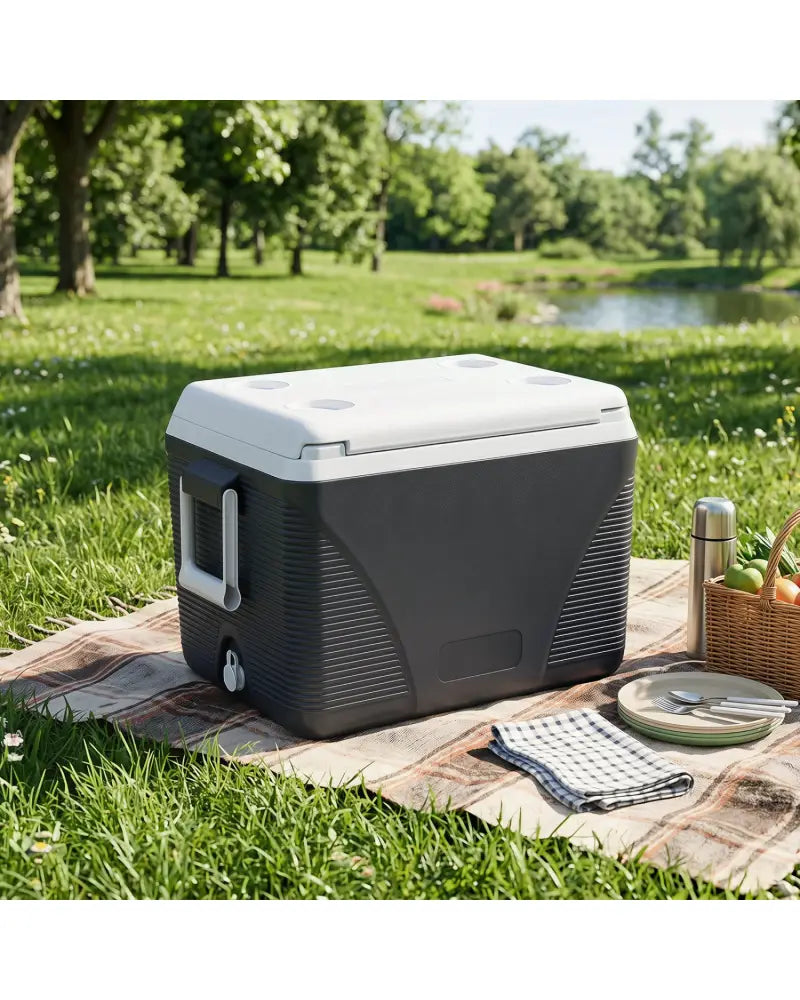 43.3 Quart Portable Hard Coolerwith Handles and 4 Cup Holders-Black - Black - Coolers