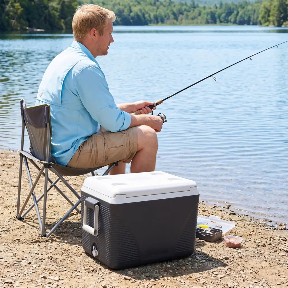 43.3 Quart Portable Hard Coolerwith Handles and 4 Cup Holders-Black - Black - Coolers