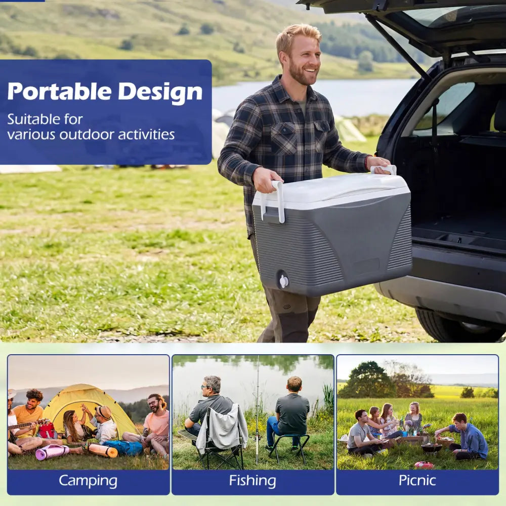 43.3 Quart Portable Hard Coolerwith Handles and 4 Cup Holders-Black - Black - Coolers
