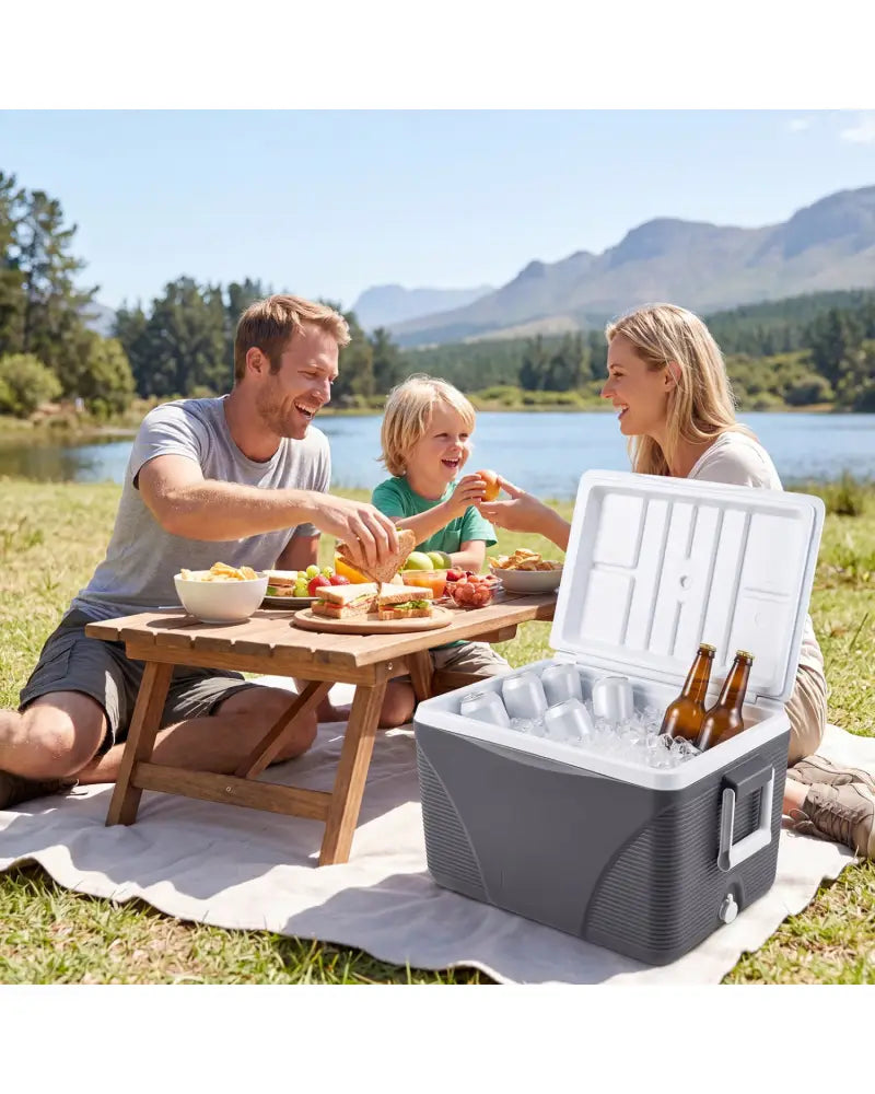 43.3 Quart Portable Hard Coolerwith Handles and 4 Cup Holders-Black - Black - Coolers