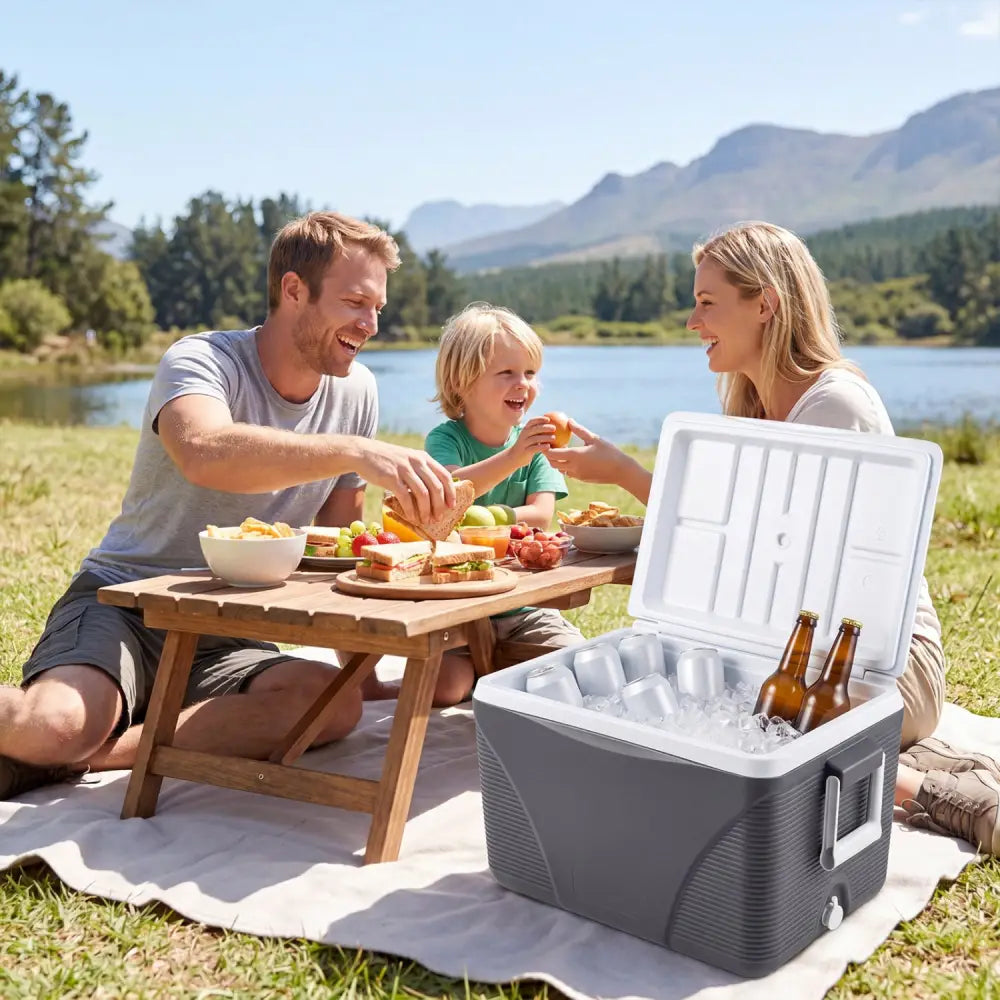 43.3 Quart Portable Hard Coolerwith Handles and 4 Cup Holders-Black - Black - Coolers