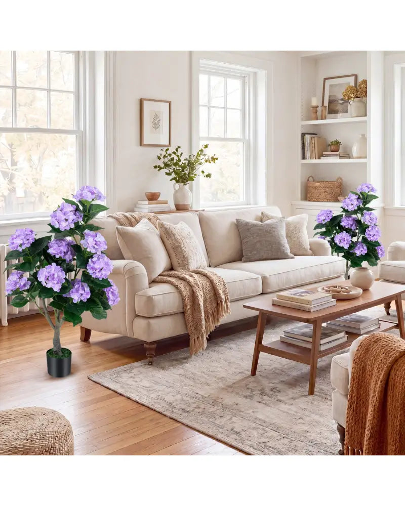 43.5’’ Artificial Hydrangea Tree 2 Pack-Purple - Purple - Faux Plants