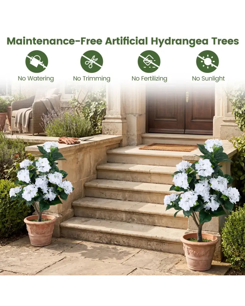 43.5’’ Artificial Hydrangea Tree 2 Pack-White - White - Faux Plants