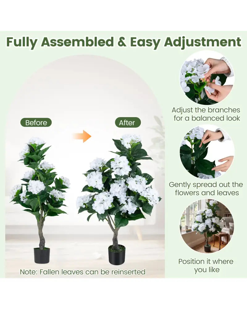 43.5’’ Artificial Hydrangea Tree 2 Pack-White - White - Faux Plants