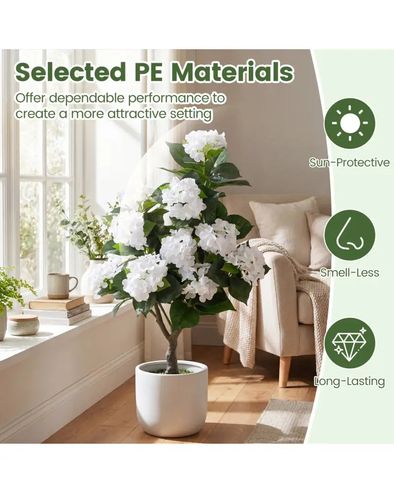 43.5’’ Artificial Hydrangea Tree 2 Pack-White - White - Faux Plants