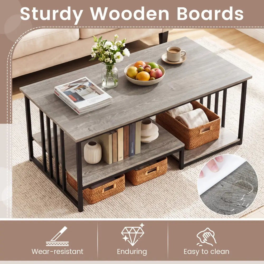 43.5’’ Coffee Table 2-Tier with Open Storage Shelf-Oak - Oak - Coffee Tables