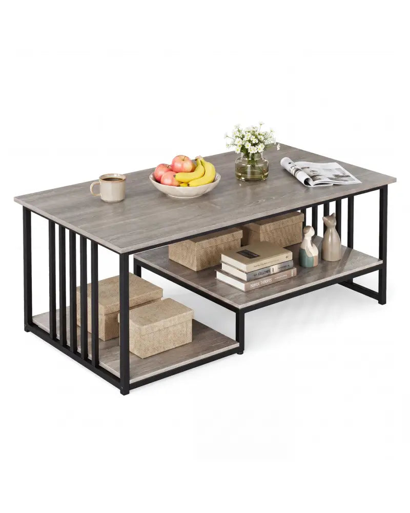 43.5’’ Coffee Table 2-Tier with Open Storage Shelf-Oak - Oak - Coffee Tables
