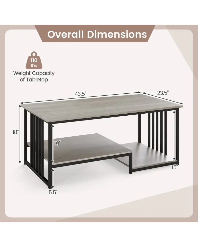 43.5’’ Coffee Table 2-Tier with Open Storage Shelf-Oak - Oak - Coffee Tables