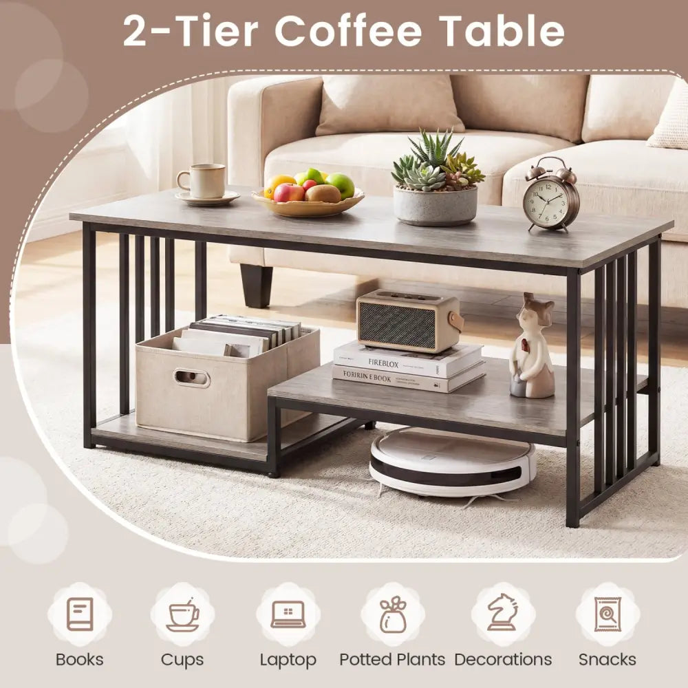 43.5’’ Coffee Table 2-Tier with Open Storage Shelf-Oak - Oak - Coffee Tables