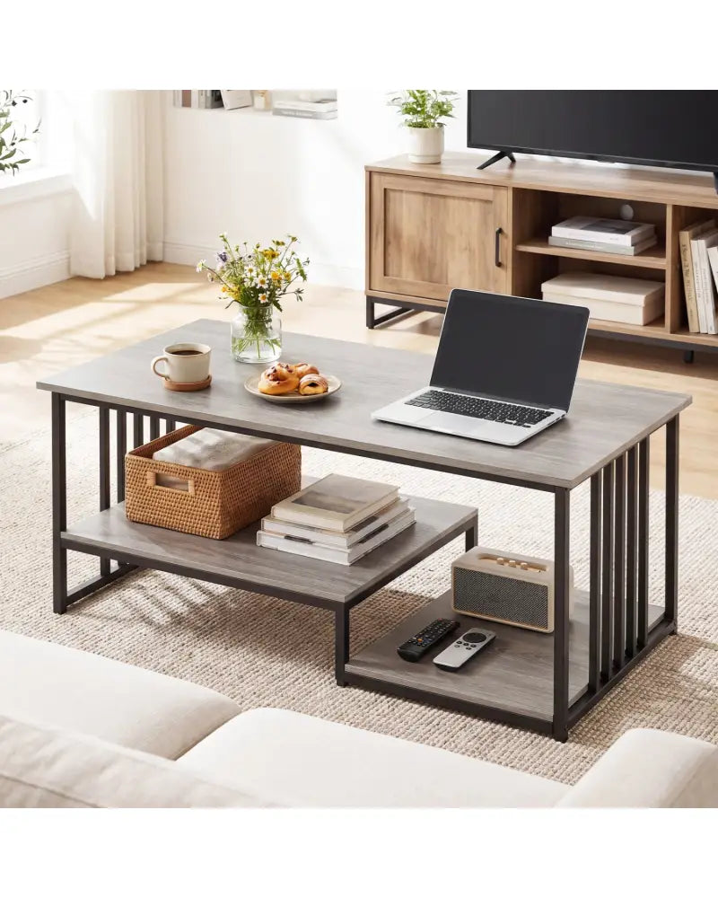 43.5’’ Coffee Table 2-Tier with Open Storage Shelf-Oak - Oak - Coffee Tables