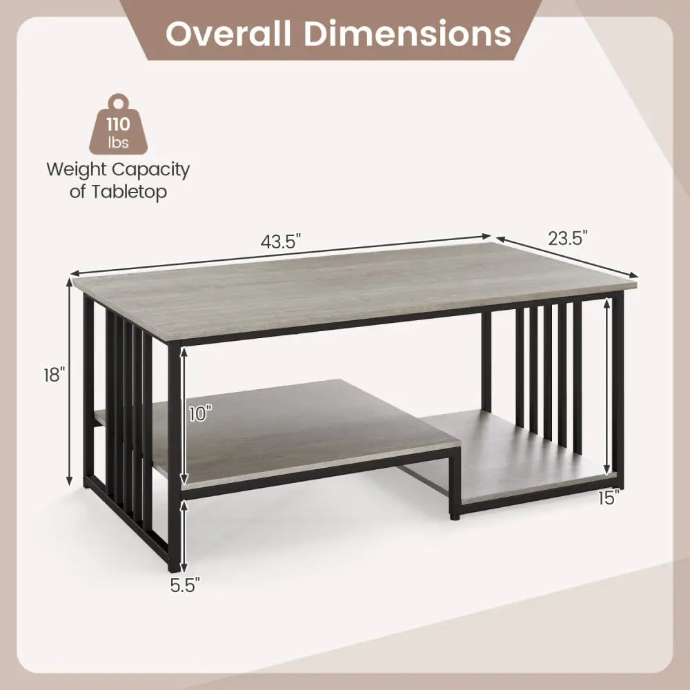43.5’’ Coffee Table 2-Tier with Open Storage Shelf-Oak - Oak - Coffee Tables