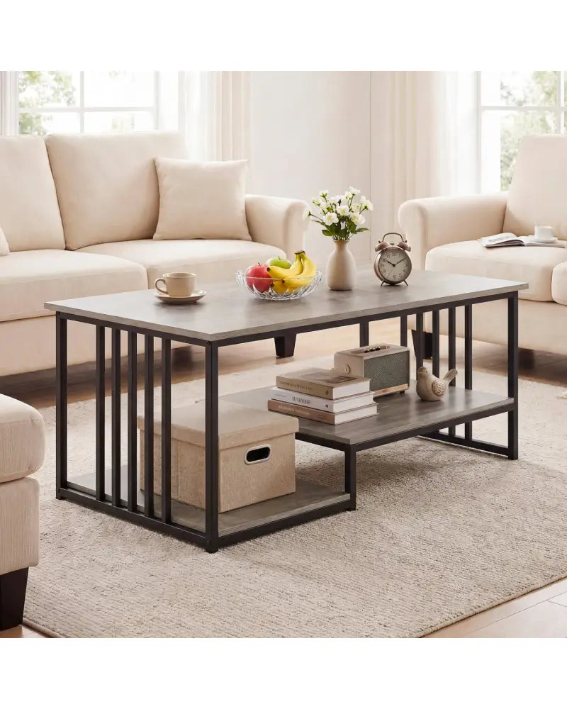 43.5’’ Coffee Table 2-Tier with Open Storage Shelf-Oak - Oak - Coffee Tables