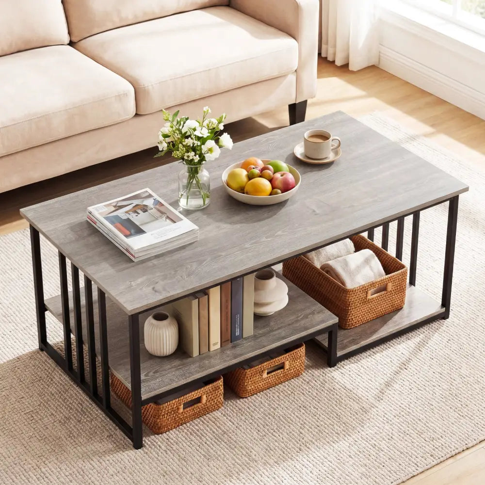 43.5’’ Coffee Table 2-Tier with Open Storage Shelf-Oak - Oak - Coffee Tables