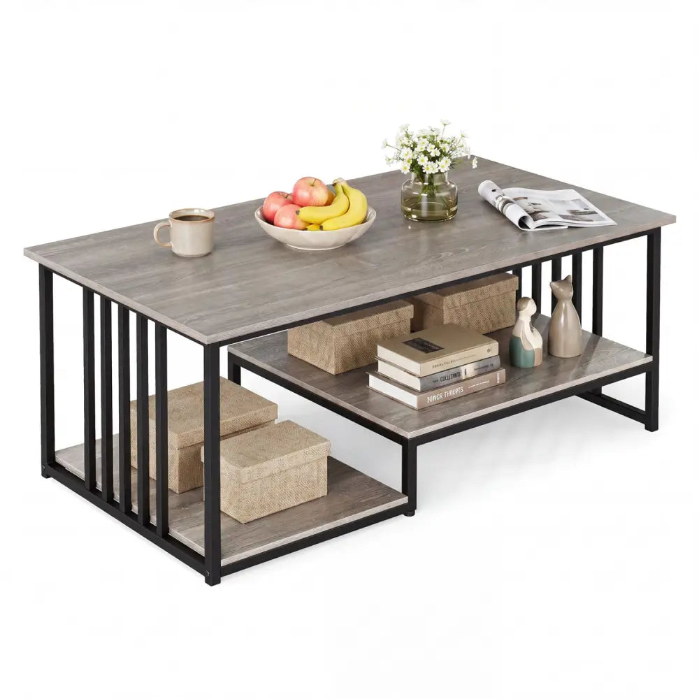 43.5’’ Coffee Table 2-Tier with Open Storage Shelf-Oak - Oak - Coffee Tables