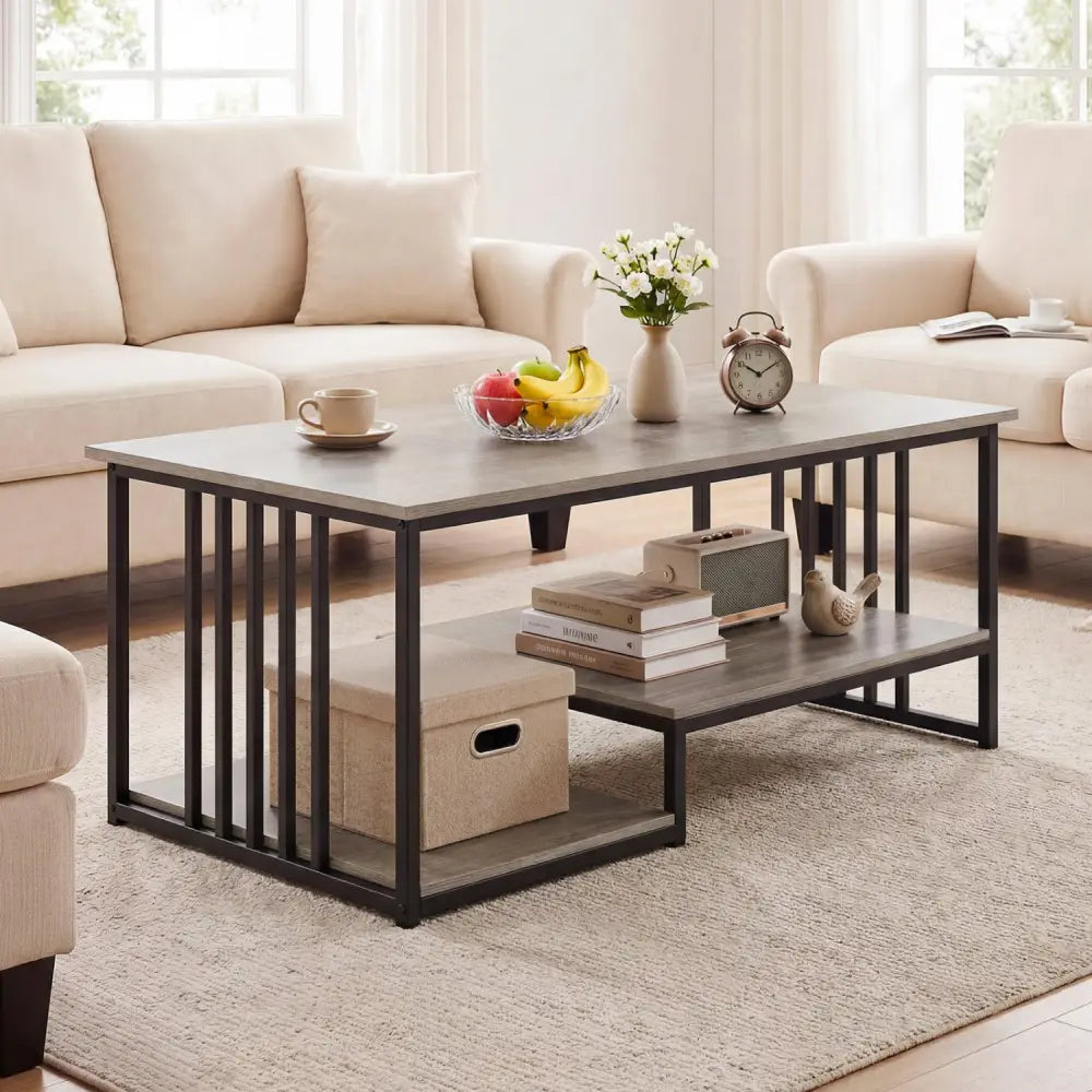 43.5’’ Coffee Table 2-Tier with Open Storage Shelf-Oak - Oak - Coffee Tables